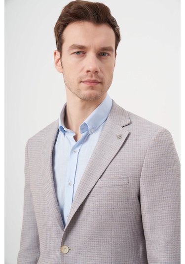 Morven Erkek A. Mavi Dokuma Slim Fit Torba Cep Mono Yaka Spor Ceket Açık Mavi