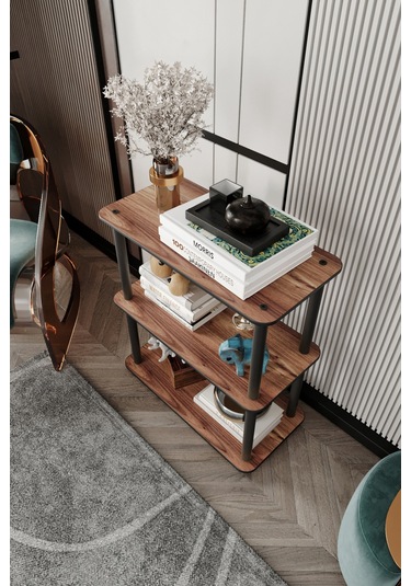 Dekoratif Masivo Kitaplık 3 Katlı 30x60 Dikdörtgen Çok Amaçlı Raf Madran Ceviz Ceviz