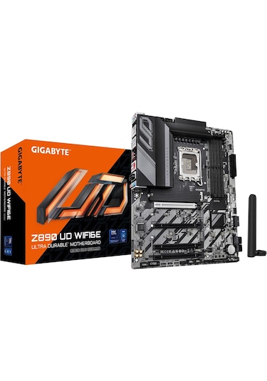 Gigabyte Z890-UD-WIFI6E Z890 UD WIFI6E 9200 MHz (OC) M.2 USB 2.0 USB 3.2 DP USB-C 2.5G LAN ATX Soket 1851 Anakart