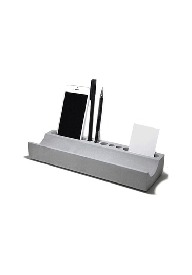 Beton Masaüstü Organizer Kalemlik, Telefon Ve Kartlık Düzenleyici Şık Ofis Masa Dekoru Gri
