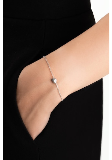 Little Love 18 Ayar Beyaz Altın Kaplama 19 Cm Gümüş Bileklik Rodyum