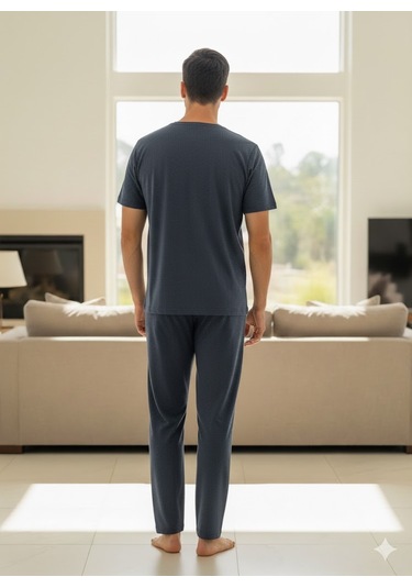Erkek Kısa Kol Pijama Takım Lacivert