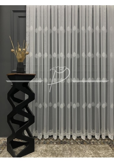 Tül Perde Taç Marka Etek Bohreli Serpme Desenli Tül 26131 Çok Renkli