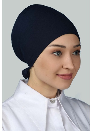 Altobeh Kadın Pratik Dikişsiz Bağcıklı Kaymayan Tesettür Penye Bone - Lacivert