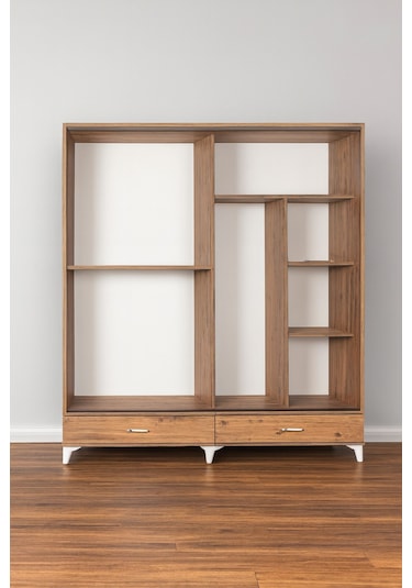 Güneş Sürgülü Dolap Çekmeceli Gardırop Çam 180 Cm