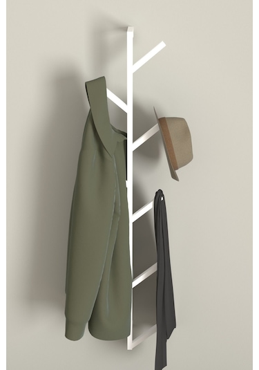 Aju 9 Kollu Antre Hol Metal Askılık - Çanta Şal Mont Havlu Bornoz Çok Amaçlı Fidan Askılığı - Beyaz Beyaz