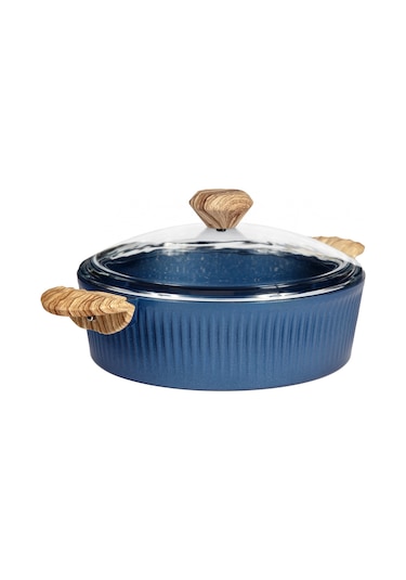 Febern Premium Bio Granit Alüminyum Döküm Nisch Tencere Seti Klasik Mavi-açık Ahşap Kulp