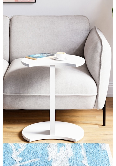 Jet Tekerlekli C Sehpa Koltuk Sehpası Yan Sehpa Zigon Sehpa Servis Sehpası Beyaz