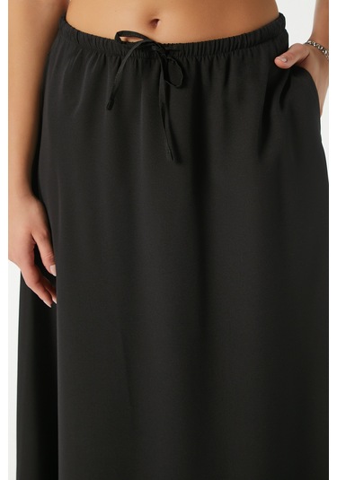 Kadın Trend Modal Serin Kumaş Siyah Bel Lastikli Cepli Rahat Kalıp Uzun Etek