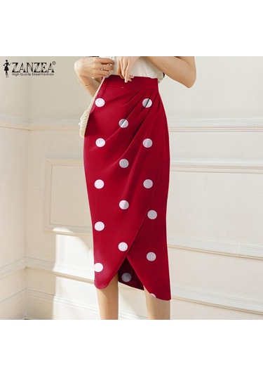 Siyah Zanzea Kadın Puantiyeli Yüksek Bel Zarif Rahat Zayıflama Midi Etekler Siyah