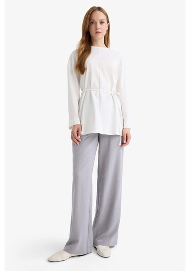 Defacto Loose Fit Bisiklet Yaka Uzun Kollu Tunik F4850ax25auer105 Ekru