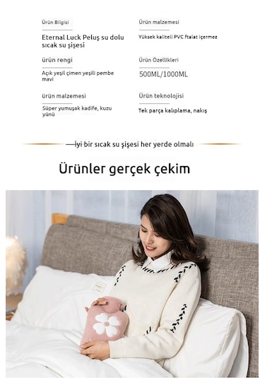 Peluş Su Dolu El Isıtıcı Çanta-mavi 500ml