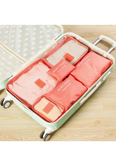 Karpuz Kırmızısı 6 Adet Set Seyahat Bavul Organizatör Çanta Bagaj Ambalaj Küpleri Seyahat Organizatör Depolama Ayakkabı Elbise Bagaj Organizatör Çanta Karpuz Kırmızısı