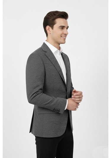Erkek Tek Spor Ceket Çift Yırtmaçlı Bgl-st04980 Füme