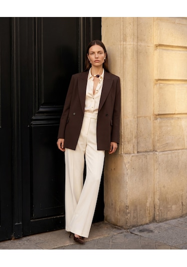 Nauvè Kruvaze Oversize Vatkalı Blazer Ceket Kahverengi