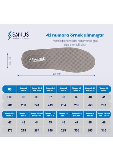 Sanus M900 Visco Memory Foam Anatomik Unisex Tabanlık