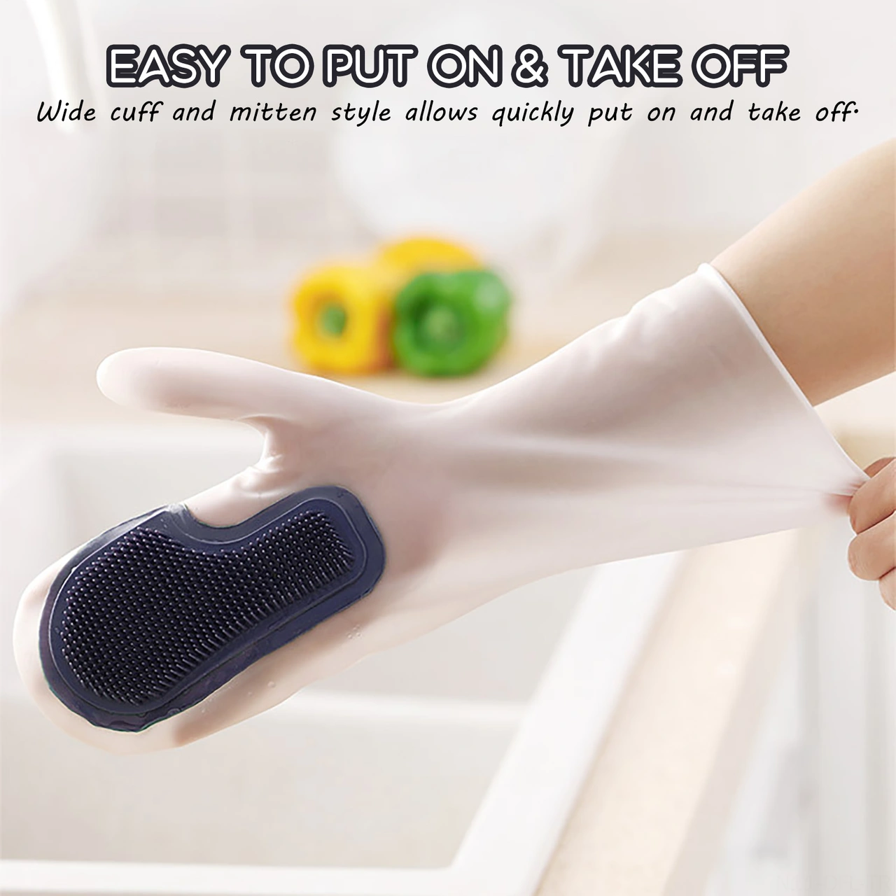 Dofolink Pvc Silikon Fırça Eldivenleri - Mutfak Temizliği İçin Su Geçirmez, Isıya Dayanıklı, Çok Fonksiyonlu El Koruması Mor