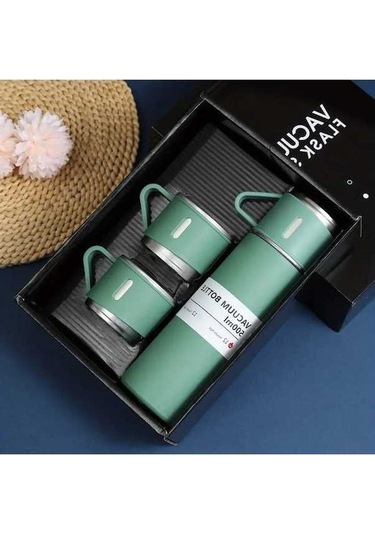 Ebitda Paslanmaz Çelik Vakumlu Termos Seti, 500ml, Çift Duvarlı, Isolate Şişe, İş, Okul, Ofis, Sıcak Ve Soğuk İçecekler Yeşil