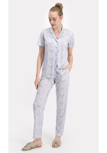 Arnetta Ethnic Buz Mavi Kadın Gömlek Pijama 5274-26441