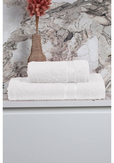 %100 Pamuk 2 Parça Kadın/erkek Banyo Duş Hamam Havlu Seti 90x150 Cm Beyaz
