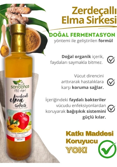 Zerdeçallı Elma Sirkesi 500 Ml 2'li Paket - Organik Doğal Fermantasyon