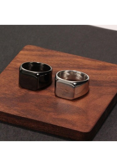 Siyah Moda Pürüzsüz Erkek Paslanmaz Çelik Yüzük Genişliği Signet Kare Parmak Yüzük Hiphop Erkek Düğün Parti Takı Hediye 10 Siyah