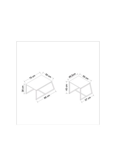 Orta Sehpa Max Metal Ayak Beyaz Siyah 2'li