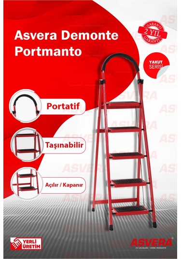 Yakut Serisi Patika 5 Basamaklı Katlanır Merdiven Depo, Bahçe Ve Ev İçin Güvenli 1 Adet