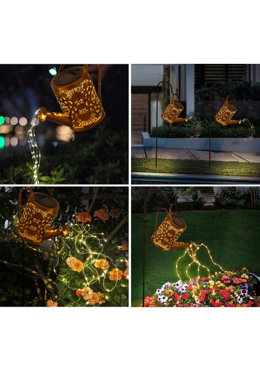 Geeroyoo Güneş Enerjili 36 Led Çelik Su Kettle Lambası, Işık Kontrollü, 600mah Şarj Edilebilir Batarya, S Tipi Kanca, 60cm Gümüş Tel, Sevimli Dekoratif Aydınlatma