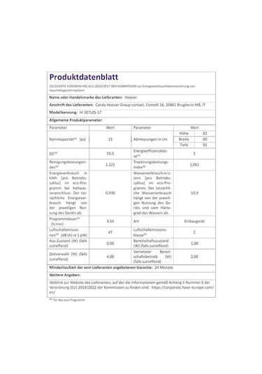 Hoover HI 3E7L0S-17 5 Programlı 13 Kişilik Bulaşık Makinesi