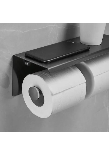 Siyah Paslanmaz Çelik Çift Rulo Doku Tutucu Banyo Duvara Monte Tuvalet Kağıdı Tutucu Su Geçirmez Uzay Doku Depolama Raf Raf