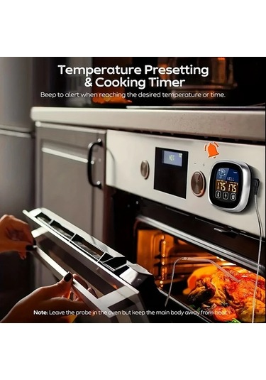 Honeybeeshop Siyah 1 Adet Cift Ekranli Dijital Et Termometresi Buyuk Dokunmatik Ekran Paslanmaz Celik Prob Bbq Pisirme Firinlama Icin Ideal
