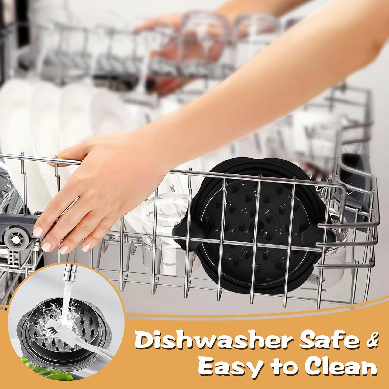 Kosona Kahverengi Tavuk Dilimleyici, Cam Kapağı, Ergonomik Saplı, Taze Et Kesici Aleti, Paslanmaz Çatal Ve Nilon Fırça İle Tam Set Siyah