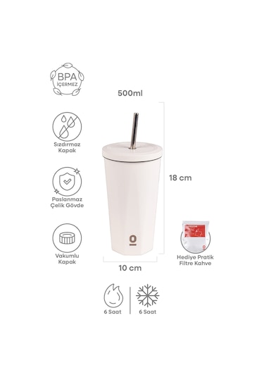 Paslanmaz Çelik Beyaz Pipetli Mug Termos 500 ML No:81