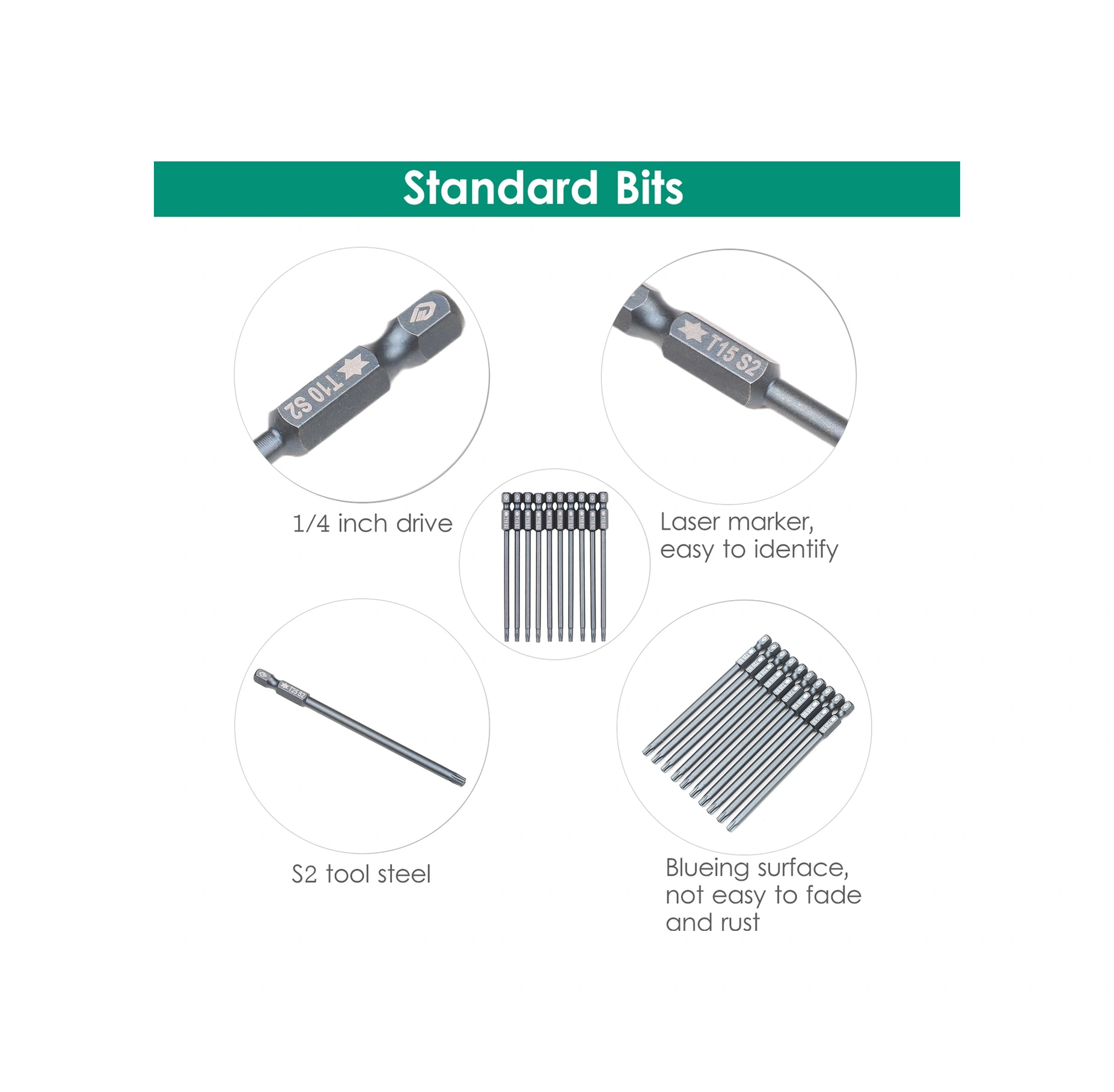 Neevoyu 10 Parça Torx Uçlu Tornavida Seti, S2 Çelik, 10cm Uzunluk, Manyetik, T6-t40, Darbaya Dayanıklı, Pnevmatik Ve El Matkap Uyumlu