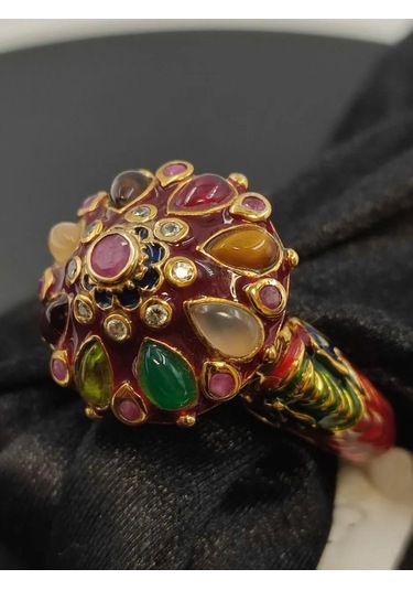 925 Ayar Gümüş Mine İşlem Yüzük 254 Kırmızı