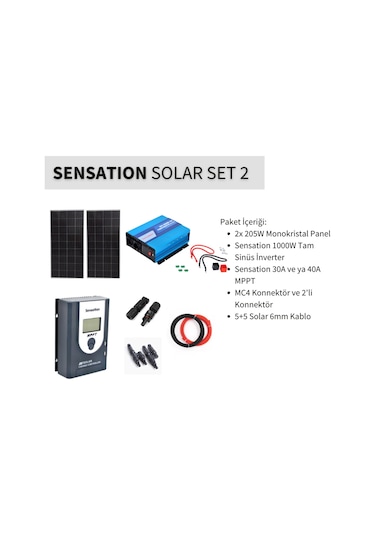 Sensation Solar Set Paket 2 Karavan, Bağ Evi Monokristal Güneş Paneli-mppt-inverter Tam Sinüs