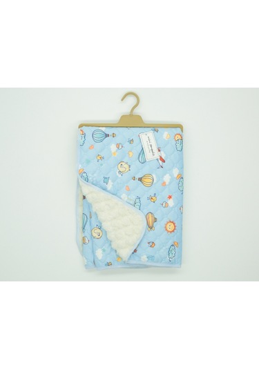 Baskılı Kapitone İçi Peluşlu Battaniye - 90x90 Mavi