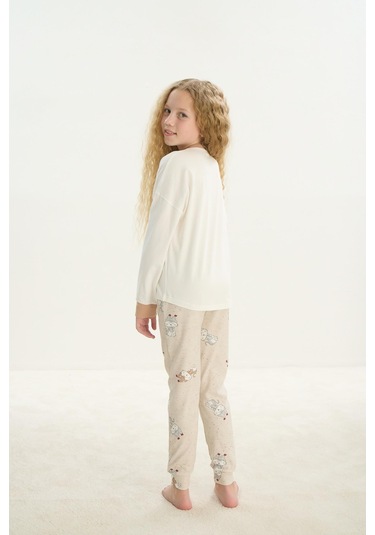 Kız Çocuk Uzun Kol Ekru Pijama Takım C2t4n7o8 001