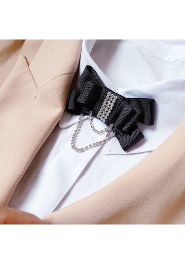 Pegu Lux Kurdele İncili Aksesuarlı Siyah Yaka Gömlek Ceket Broş, Yaka İğnesi 25