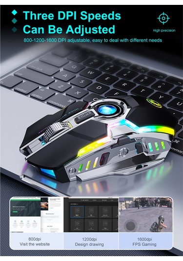 İmıce G7 Renkli Flama Işıkları Şarj Edilebilir Sessiz Kablosuz Fare Siyah Diğer