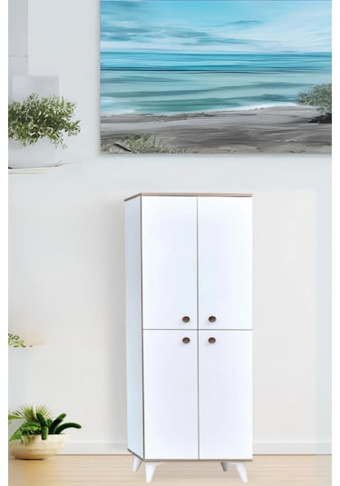 İnci Portmanto Dolabı Beyaz 4 Kapaklı Raflı Çok Amaçlı Ayakkabılık 60x37x195 Cm