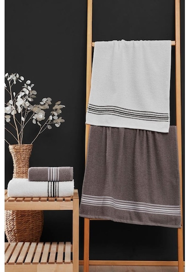 4 Lü Banyo Havlusu Seti Elvin - 70x140cm X2 / 50x90cm X2 Kahve