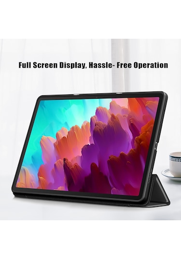Butu Lenovo Uyumlu Tab P12 Tb371fc Üç Katlı Kılıf Düz Renk Akıllı Kılıf Pu Deri + Tpu Tablet Kılıfı