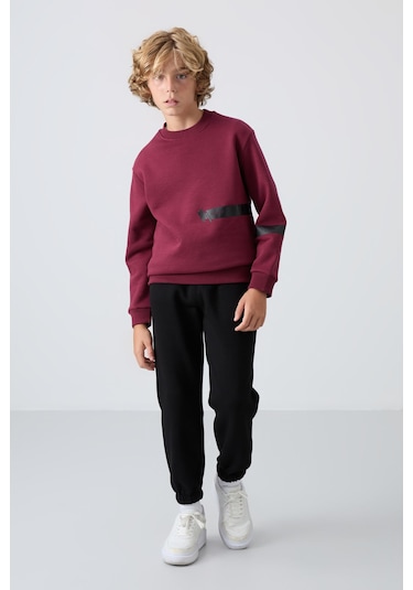 Erguvan Pamuklu Kalın İçi Tüylü Yumuşak Dokulu Standart Fit Baskılı Erkek Çocuk Sweatshirt - 11238 Mor