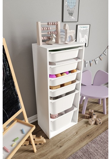 %100 Mdf - Large Mono 6 Sepetli Oyuncak Dolabı Beyaz