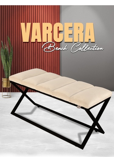 Varcera Black- Krem Dilimli Model Puf & Bench & Koltuk & Oturma Bankı & Yatak Odası Önü