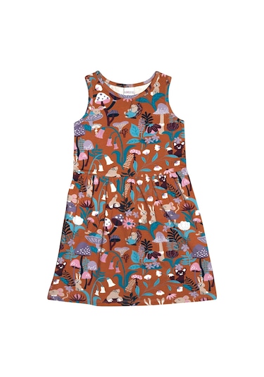 Lovetti Kız Çocuk Kahverengi Forest Animals Desen Kolsuz Elbise 5757-124K017 Kahverengi