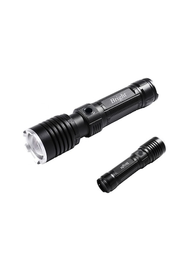 Ght-5761 Xp90 Led 3 Mod Zoomlu Yağmur Suyu Geçirmez Şarjlı El Feneri Siyah