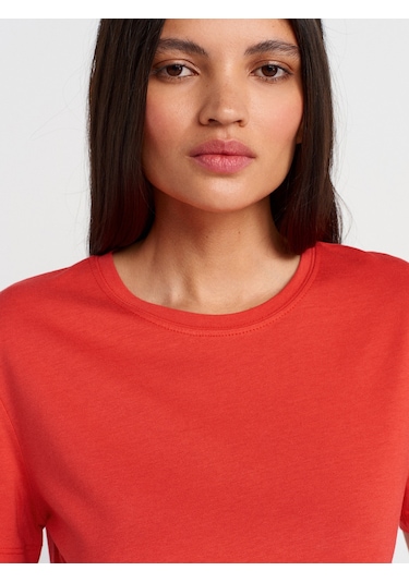Dilvin 31791 Bisiklet Yaka Modal T-shirt-kırmızı Kırmızı